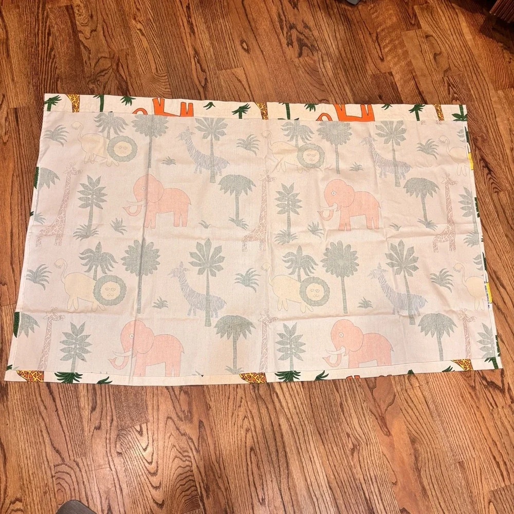 Vintage Mid Century Jungle Safari Curtain Panels Set of 2 Elephants Lions Zebra